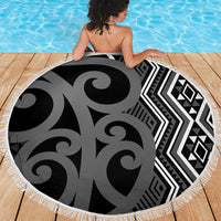 Maori Taniko Patterns Beach Blanket Black Patiki Motifs Mix Whakairo Ngaru LT7 - Polynesian Pride