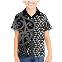 Maori Taniko Patterns Family Matching Mermaid Dress and Hawaiian Shirt Black Patiki Motifs Mix Whakairo Ngaru