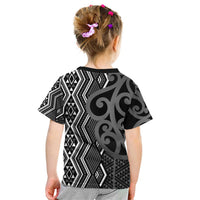 Maori Taniko Patterns Kid T Shirt Black Patiki Motifs Mix Whakairo Ngaru