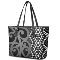 Maori Taniko Patterns Leather Tote Bag Black Patiki Motifs Mix Whakairo Ngaru