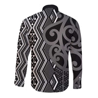 Maori Taniko Patterns Long Sleeve Button Shirt Black Patiki Motifs Mix Whakairo Ngaru LT7 - Polynesian Pride