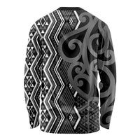 Maori Taniko Patterns Long Sleeve Shirt Black Patiki Motifs Mix Whakairo Ngaru LT7 - Polynesian Pride