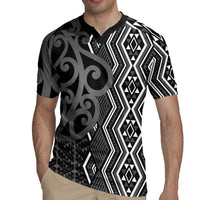 Maori Taniko Patterns Rugby Jersey Black Patiki Motifs Mix Whakairo Ngaru