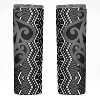 Maori Taniko Patterns Skinny Tumbler Black Patiki Motifs Mix Whakairo Ngaru
