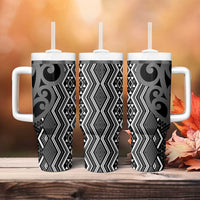 Maori Taniko Patterns Tumbler With Handle Black Patiki Motifs Mix Whakairo Ngaru LT7 - Polynesian Pride