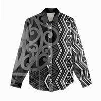 Maori Taniko Patterns Women Casual Shirt Black Patiki Motifs Mix Whakairo Ngaru