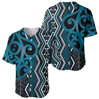 Maori Taniko Patterns Baseball Jersey Azure Patiki Motifs Mix Whakairo Ngaru