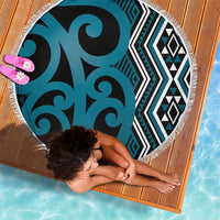Maori Taniko Patterns Beach Blanket Azure Patiki Motifs Mix Whakairo Ngaru LT7 - Polynesian Pride