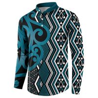 Maori Taniko Patterns Button Sweatshirt Azure Patiki Motifs Mix Whakairo Ngaru LT7 - Polynesian Pride