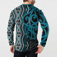 Maori Taniko Patterns Button Sweatshirt Azure Patiki Motifs Mix Whakairo Ngaru LT7 - Polynesian Pride