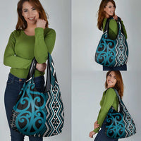 Maori Taniko Patterns Grocery Bag Azure Patiki Motifs Mix Whakairo Ngaru