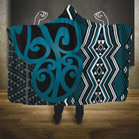 Maori Taniko Patterns Hooded Blanket Azure Patiki Motifs Mix Whakairo Ngaru LT7 - Polynesian Pride