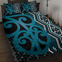 Maori Taniko Patterns Quilt Bed Set Azure Patiki Motifs Mix Whakairo Ngaru LT7 Azure - Polynesian Pride