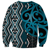 Maori Taniko Patterns Sweatshirt Azure Patiki Motifs Mix Whakairo Ngaru LT7 - Polynesian Pride