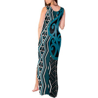Maori Taniko Patterns Tank Maxi Dress Azure Patiki Motifs Mix Whakairo Ngaru LT7 - Polynesian Pride