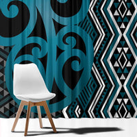 Maori Taniko Patterns Window Curtain Azure Patiki Motifs Mix Whakairo Ngaru LT7 - Polynesian Pride