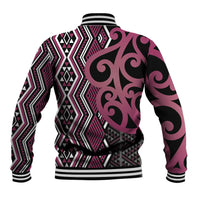 Maori Taniko Patterns Baseball Jacket Pink Patiki Motifs Mix Whakairo Ngaru LT7 - Polynesian Pride
