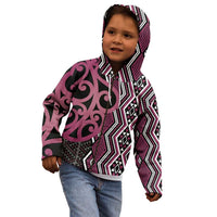Maori Taniko Patterns Kid Hoodie Pink Patiki Motifs Mix Whakairo Ngaru