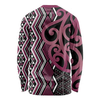 Maori Taniko Patterns Long Sleeve Shirt Pink Patiki Motifs Mix Whakairo Ngaru LT7 - Polynesian Pride