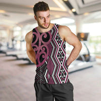 Maori Taniko Patterns Men Tank Top Pink Patiki Motifs Mix Whakairo Ngaru LT7 Pink - Polynesian Pride