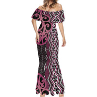 Maori Taniko Patterns Mermaid Dress Pink Patiki Motifs Mix Whakairo Ngaru