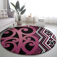 Maori Taniko Patterns Round Carpet Pink Patiki Motifs Mix Whakairo Ngaru