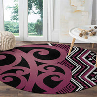 Maori Taniko Patterns Round Carpet Pink Patiki Motifs Mix Whakairo Ngaru