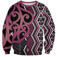 Maori Taniko Patterns Sweatshirt Pink Patiki Motifs Mix Whakairo Ngaru LT7 Unisex Pink - Polynesian Pride