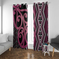 Maori Taniko Patterns Window Curtain Pink Patiki Motifs Mix Whakairo Ngaru LT7 With Grommets Pink - Polynesian Pride