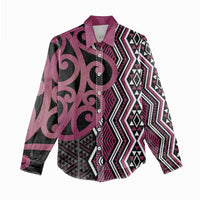 Maori Taniko Patterns Women Casual Shirt Pink Patiki Motifs Mix Whakairo Ngaru