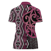 Maori Taniko Patterns Women Polo Shirt Pink Patiki Motifs Mix Whakairo Ngaru