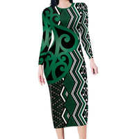 Maori Taniko Patterns Family Matching Long Sleeve Bodycon Dress and Hawaiian Shirt Pounamu Patiki Motifs Mix Whakairo Ngaru