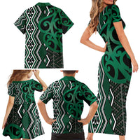 Maori Taniko Patterns Family Matching Short Sleeve Bodycon Dress and Hawaiian Shirt Pounamu Patiki Motifs Mix Whakairo Ngaru