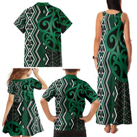 Maori Taniko Patterns Family Matching Tank Maxi Dress and Hawaiian Shirt Pounamu Patiki Motifs Mix Whakairo Ngaru
