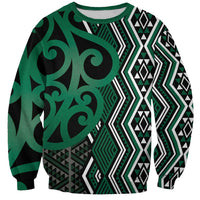 Maori Taniko Patterns Sweatshirt Pounamu Patiki Motifs Mix Whakairo Ngaru LT7 Unisex Green - Polynesian Pride