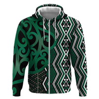 Maori Taniko Patterns Zip Hoodie Pounamu Patiki Motifs Mix Whakairo Ngaru