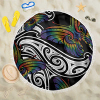 Aotearoa Takatapui Pride Beach Blanket Rainbow Butterfly - Free To Love LT7 One Size 150cm Black - Polynesian Pride