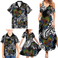Aotearoa Takatapui Pride Family Matching Summer Maxi Dress and Hawaiian Shirt Rainbow Butterfly - Free To Love