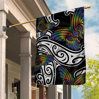 Aotearoa Takatapui Pride Garden Flag Rainbow Butterfly - Free To Love LT7 House Flag Black - Polynesian Pride