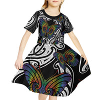 Aotearoa Takatapui Pride Kid Short Sleeve Dress Rainbow Butterfly - Free To Love LT7 - Polynesian Pride
