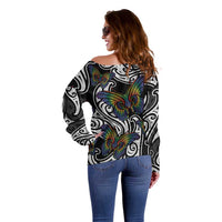 Aotearoa Takatapui Pride Off Shoulder Sweater Rainbow Butterfly - Free To Love