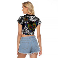 Aotearoa Takatapui Pride Raglan Cropped T Shirt Rainbow Butterfly - Free To Love