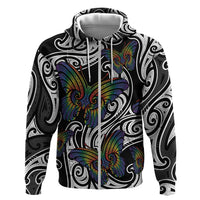 Aotearoa Takatapui Pride Zip Hoodie Rainbow Butterfly - Free To Love LT7 Zip Hoodie Black - Polynesian Pride