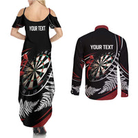 New Zealand Darts Personalised Couples Matching Summer Maxi Dress and Long Sleeve Button Shirt Silver Fern Dynamic