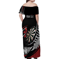 New Zealand Darts Personalised Family Matching Off Shoulder Maxi Dress and Hawaiian Shirt Silver Fern Dynamic