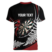 New Zealand Darts Personalised Women V-Neck T-Shirt Silver Fern Dynamic