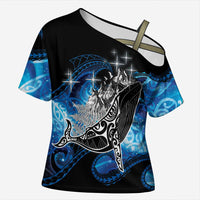 Maori Matariki Te Araroa Paikea Starry Cross Shoulder Shirt Tangaroa Whakatauki LT7 Female Black - Polynesian Pride
