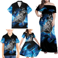 Maori Matariki Te Araroa Paikea Starry Family Matching Off Shoulder Maxi Dress and Hawaiian Shirt Tangaroa Whakatauki