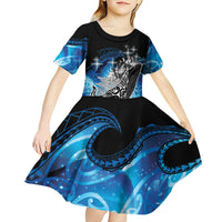 Maori Matariki Te Araroa Paikea Starry Kid Short Sleeve Dress Tangaroa Whakatauki LT7 - Polynesian Pride