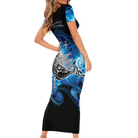 Maori Matariki Te Araroa Paikea Starry Short Sleeve Bodycon Dress Tangaroa Whakatauki LT7 - Polynesian Pride